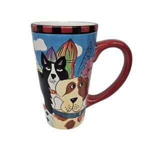 Dogzilla Dogs Tall Mug World Landmarks Candace Reiter 2001 Vintage 6.5"